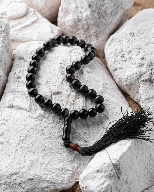 Black Aqeeq Stone Tasbih ( Khan Style ) with Free gift Box