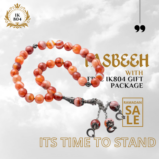 Light Brown Aqeeq Stone (10mm 33 Beads) Tasbih ( Khan Style )