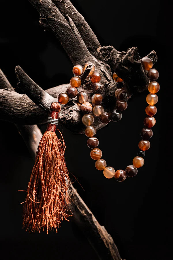 Brown Aqeeq Sulemani Stone 33 Beads 10mm Tasbih ( Khan Style )