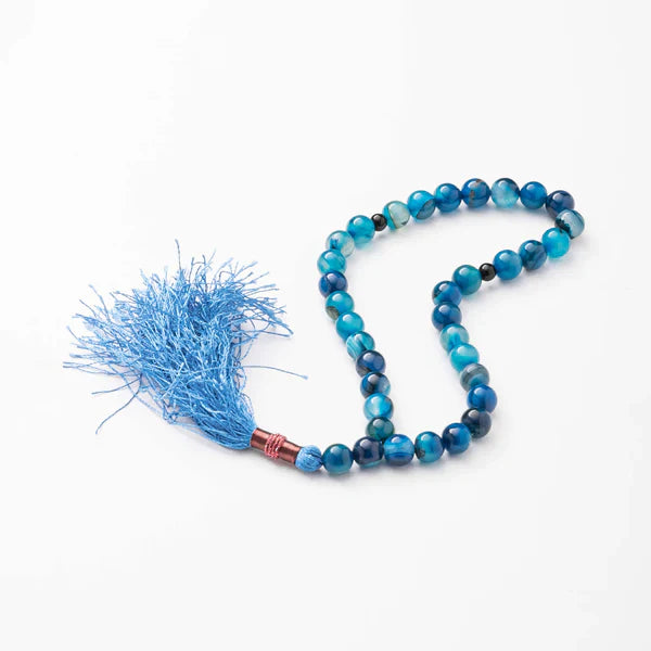 Turquoise Blue Aqeeq Sulemani Stone 33 Beads 10mm Tasbih ( Khan Style )