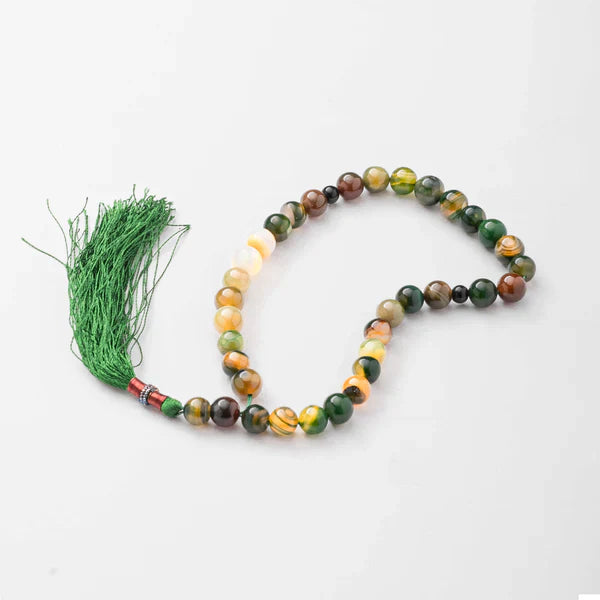 Green Shajri Aqeeq Sulemani Stone 33 Beads 10mm Tasbih ( Khan Style )