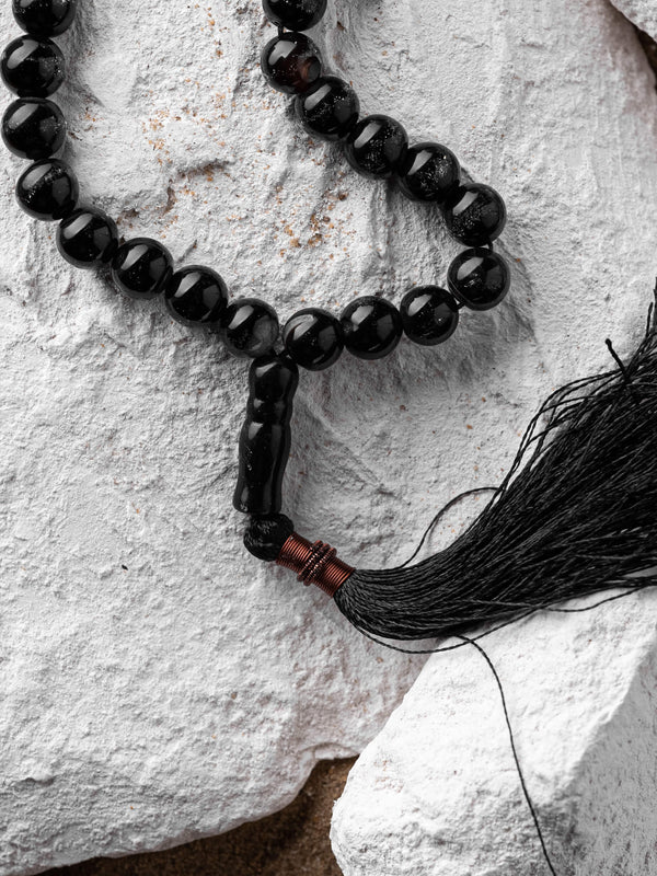 Black Aqeeq Stone Tasbih ( Khan Style ) with Free gift Box